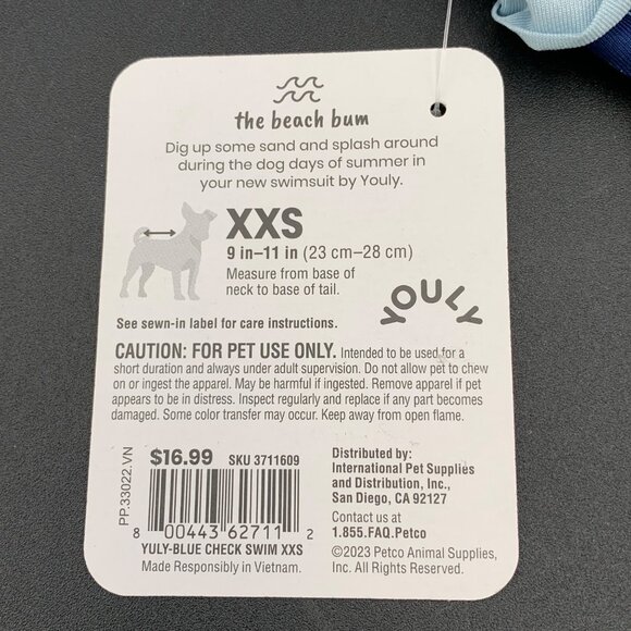 Youly Swimsuit The Beach Bum Pet Dog XXS 9-11 Inch Blue Check NWT UPF 50+ - Picture 3 of 4